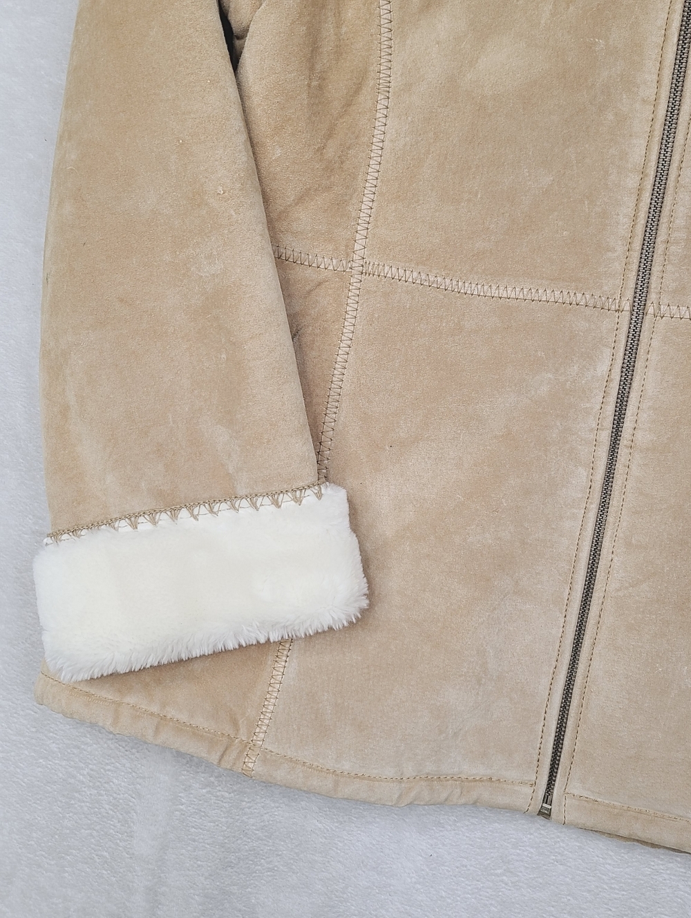 Vintage Fabio Penny Lane Suede Leather Coat Jacket Womens Large Tan Beige Lined - Picture 14 of 16